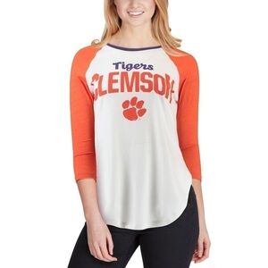 Three Ships Women's Size Medium Quinn Shirt Raglan Sleeve Clemson Tigers White